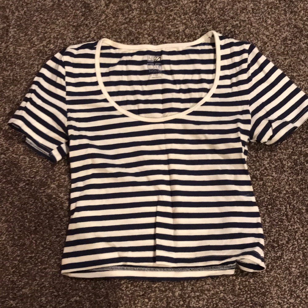 Navy Striped Crop Top